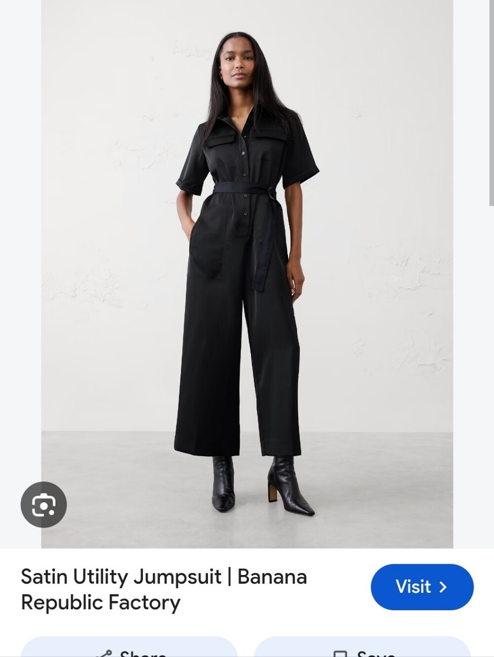 Banana Republic Factory Black Satin Short-Sleeve Utility Jumpsuit